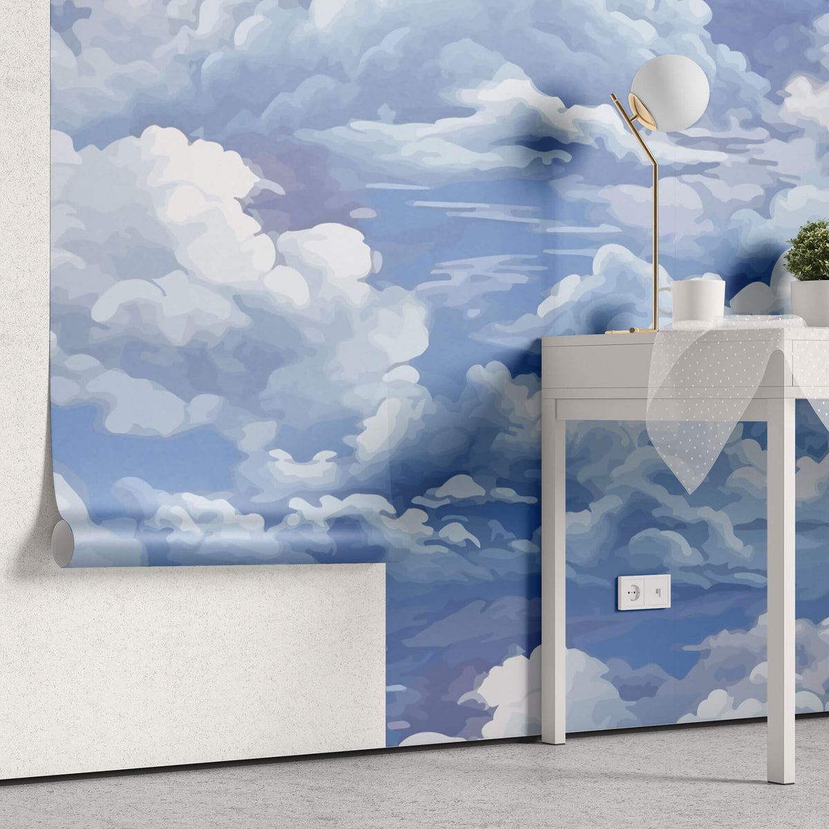 Tapet Zen Oriental cu nori albi pe cerul albastru - SERENE CLOUDS