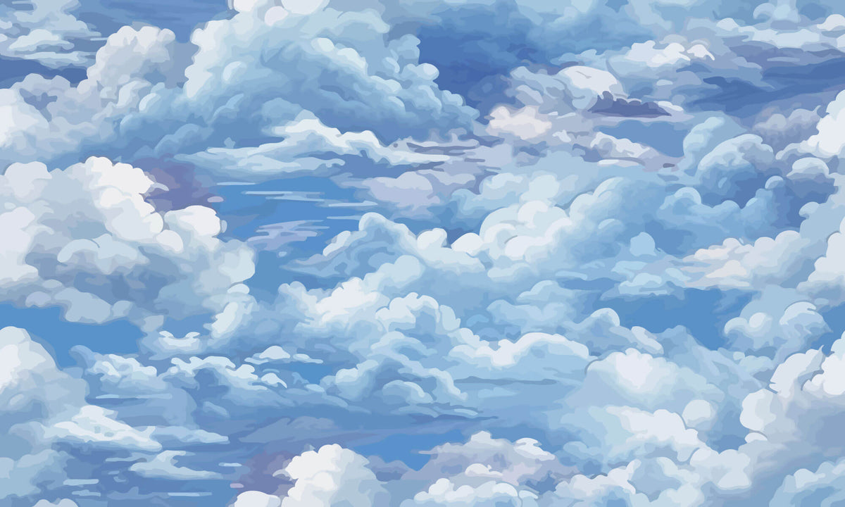 Tapet Zen Oriental cu nori albi pe cerul albastru - SERENE CLOUDS