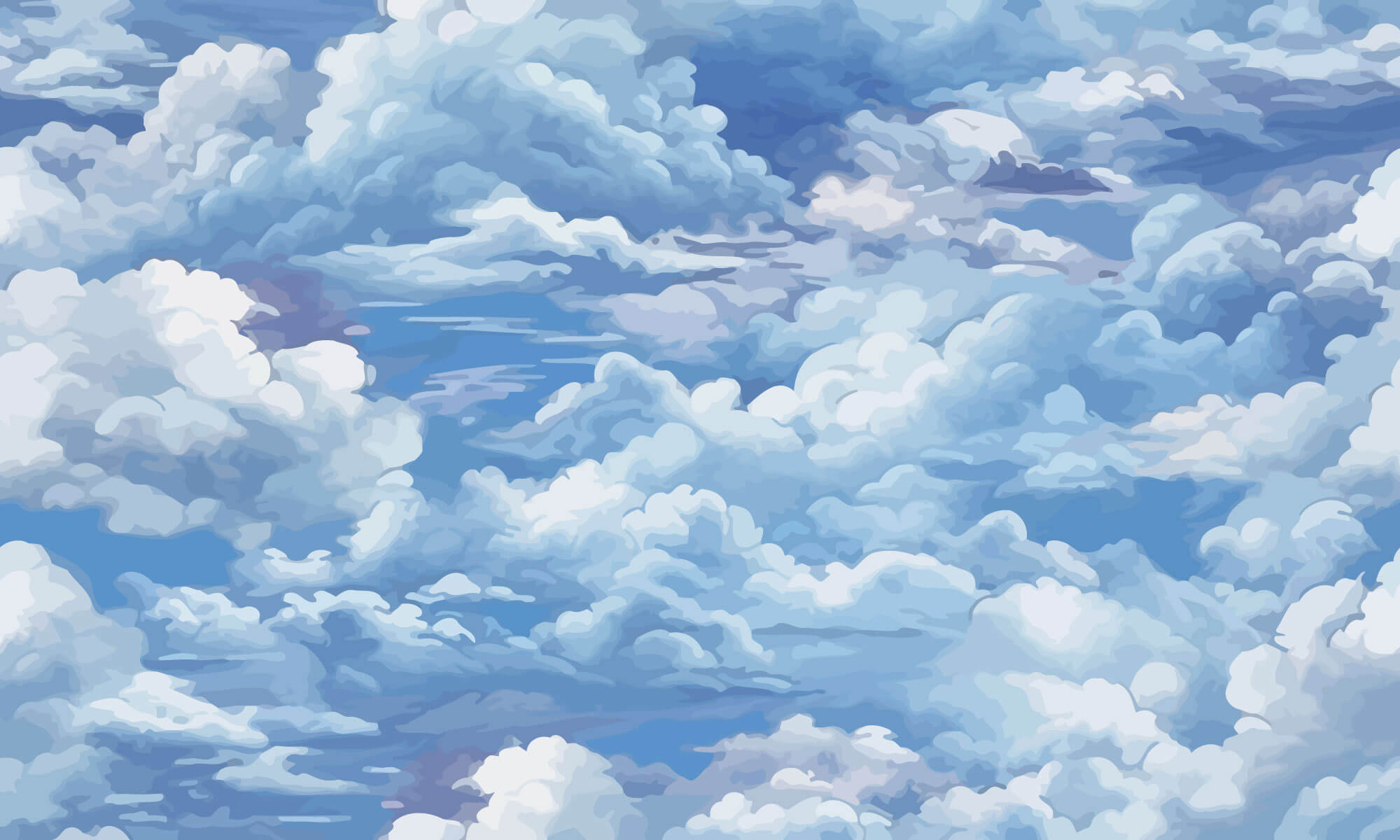 Tapet Zen Oriental cu nori albi pe cerul albastru - SERENE CLOUDS