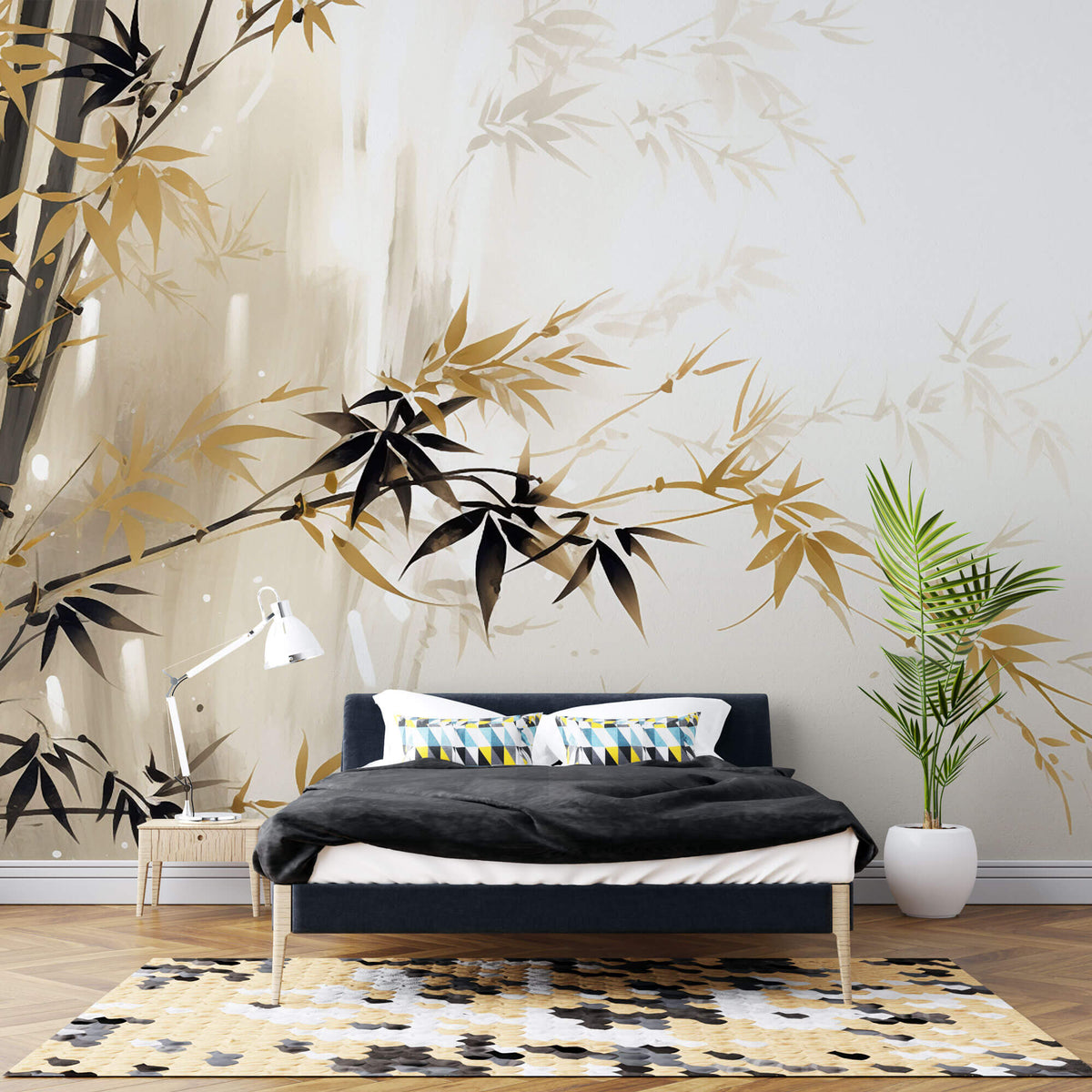 Tapet Zen Oriental cu bambus auriu - FALL BAMBOO