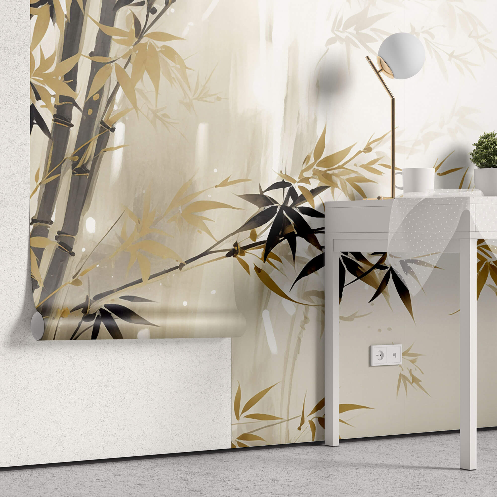 Tapet Zen Oriental cu bambus auriu - FALL BAMBOO