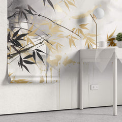 Tapet Zen Oriental cu bambus pictat cu insertii aurii - ARTSY BAMBOO