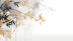 Tapet Zen Oriental cu bambus pictat cu insertii aurii - ARTSY BAMBOO