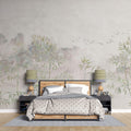 Tapet Zen Oriental cu bambus verde pe fundal texturat crem - ZEN PLASTER WALL