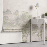Tapet Zen Oriental cu bambus verde pe fundal texturat crem - ZEN PLASTER WALL
