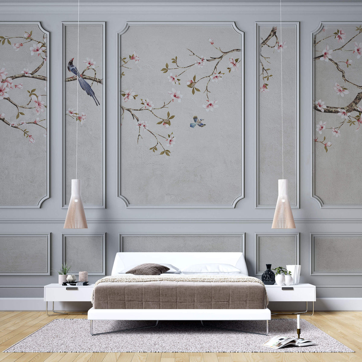 Tapet Zen Oriental cu elemente decorative de perete intr-un peisaj asiatic - CHINOISERIE WALL PANNELS