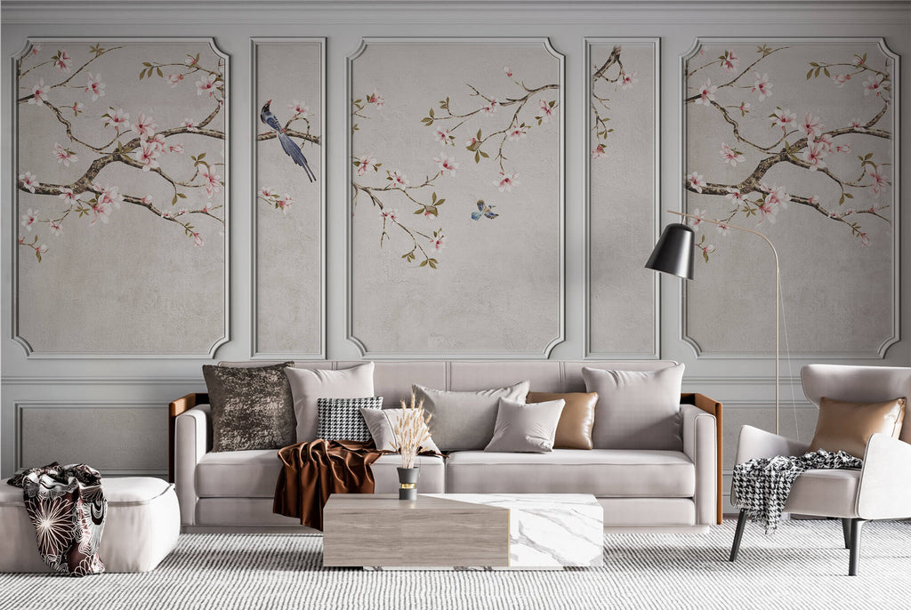 Tapet Zen Oriental cu elemente decorative de perete intr-un peisaj asiatic - CHINOISERIE WALL PANNELS