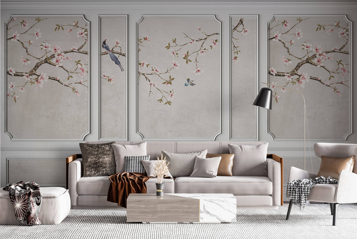 Tapet Zen Oriental cu elemente decorative de perete intr-un peisaj asiatic - CHINOISERIE WALL PANNELS