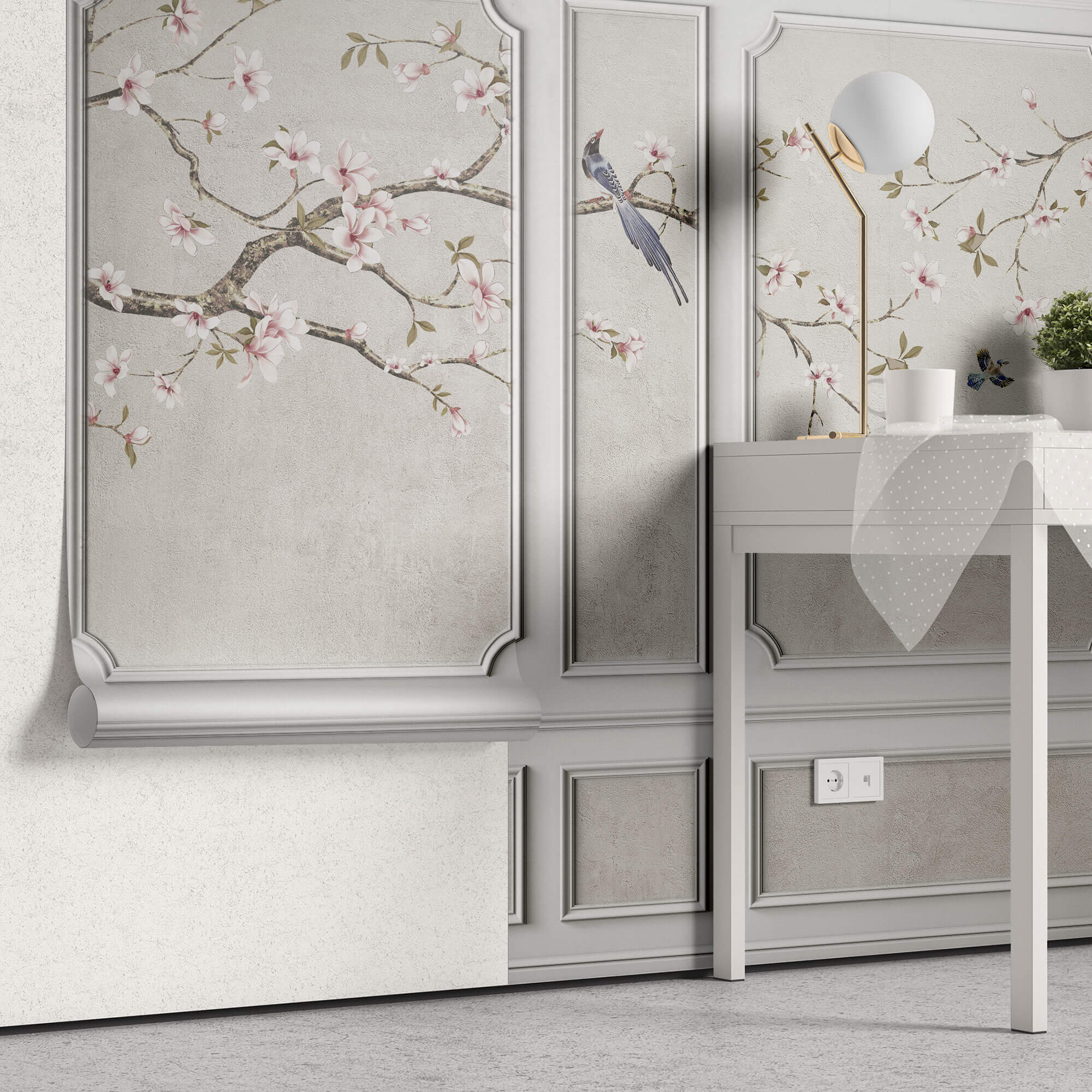 Tapet Zen Oriental cu elemente decorative de perete intr-un peisaj asiatic - CHINOISERIE WALL PANNELS
