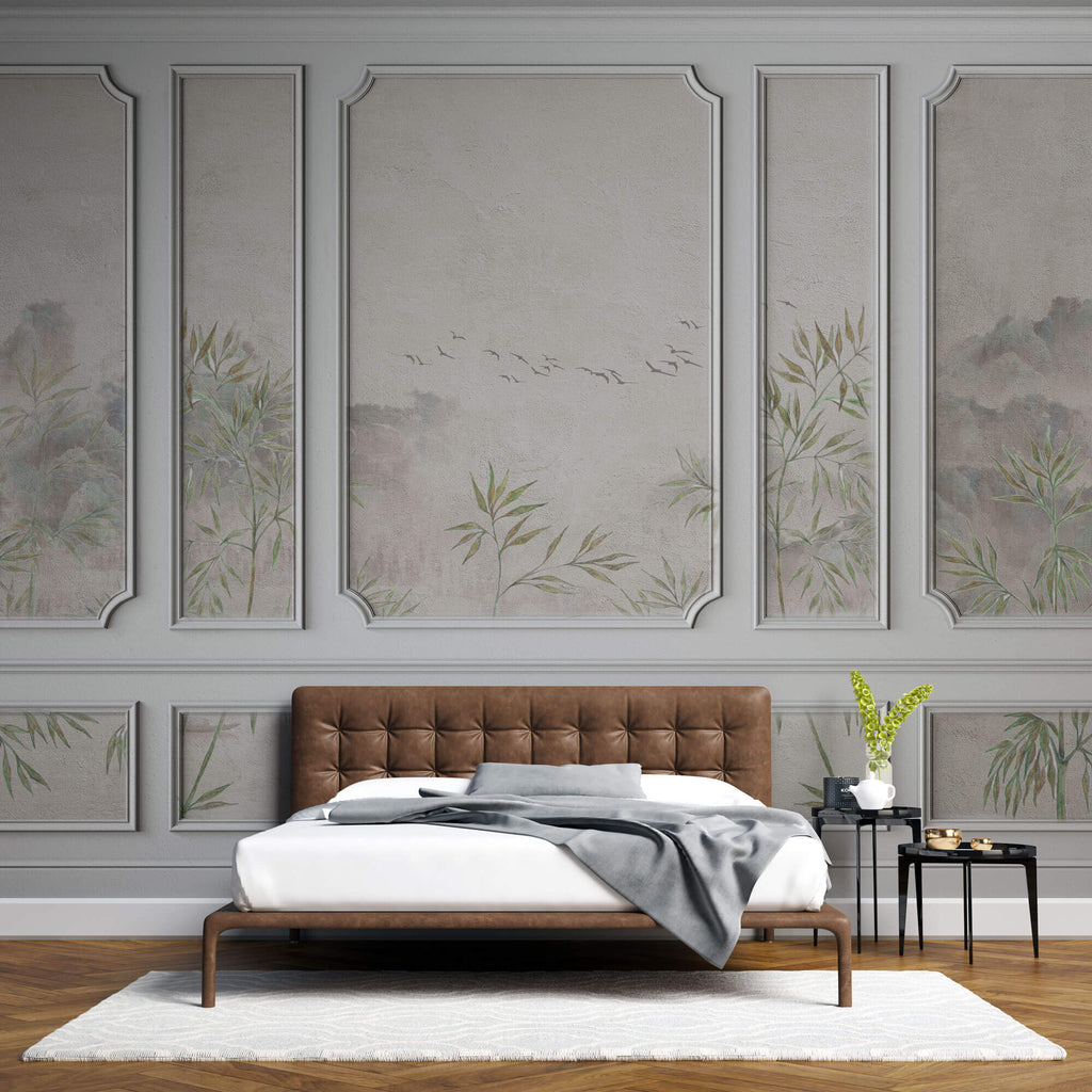 Tapet Zen Oriental cu rame decorative si vedetatie de bambus - BAMBOO BOISERIE