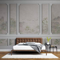 Tapet Zen Oriental cu rame decorative si vedetatie de bambus - BAMBOO BOISERIE