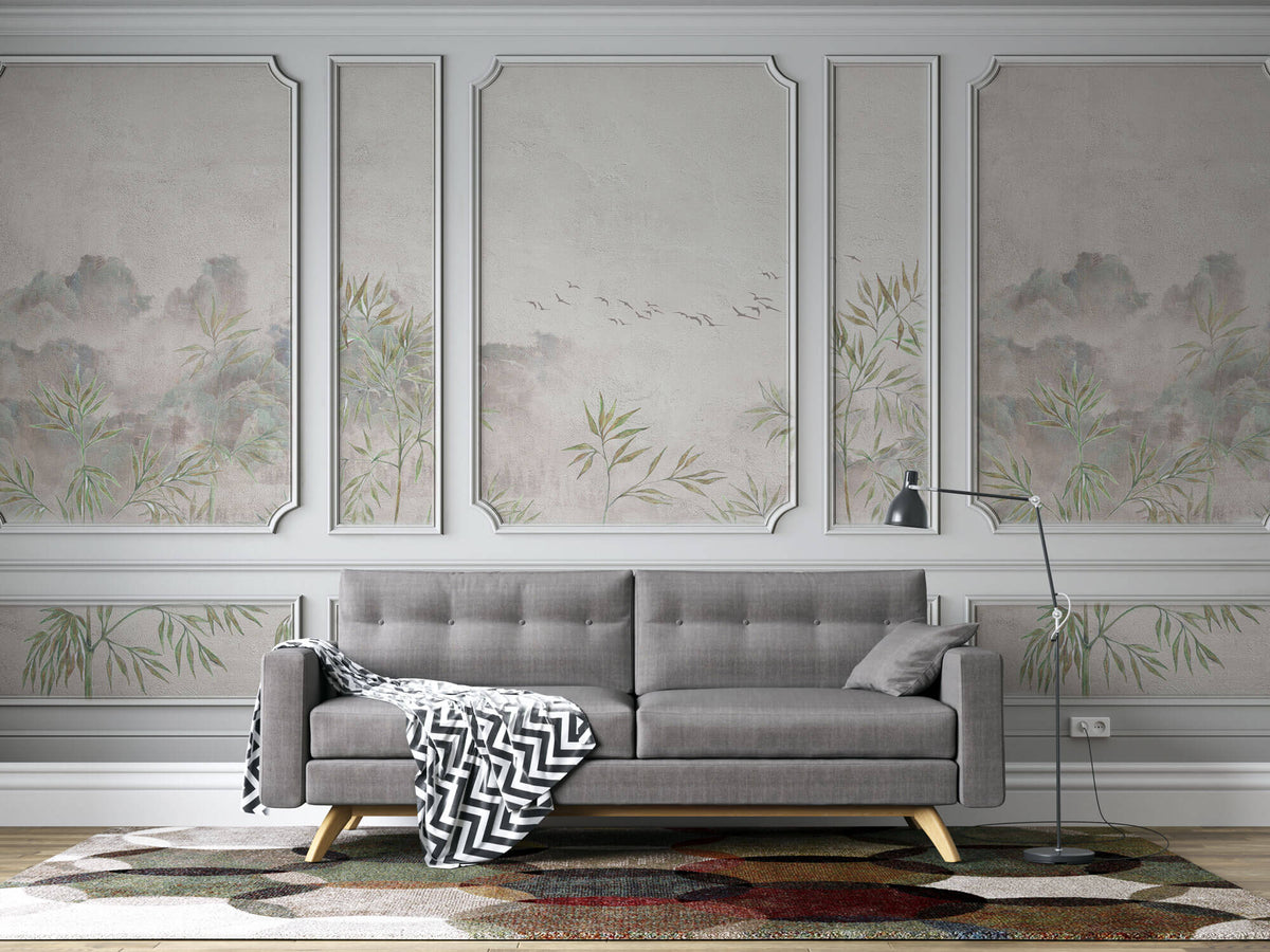 Tapet Zen Oriental cu rame decorative si vedetatie de bambus - BAMBOO BOISERIE