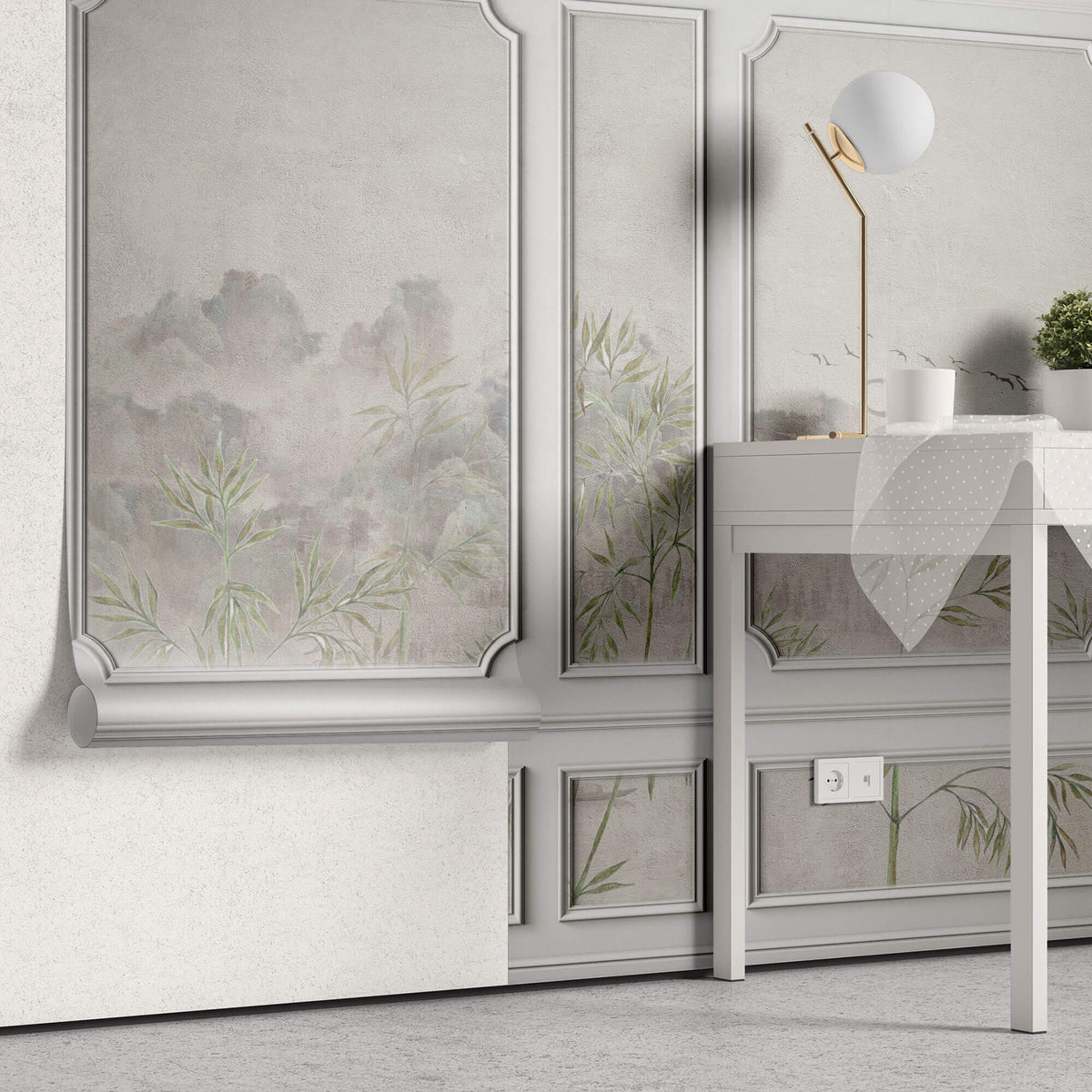 Tapet Zen Oriental cu rame decorative si vedetatie de bambus - BAMBOO BOISERIE