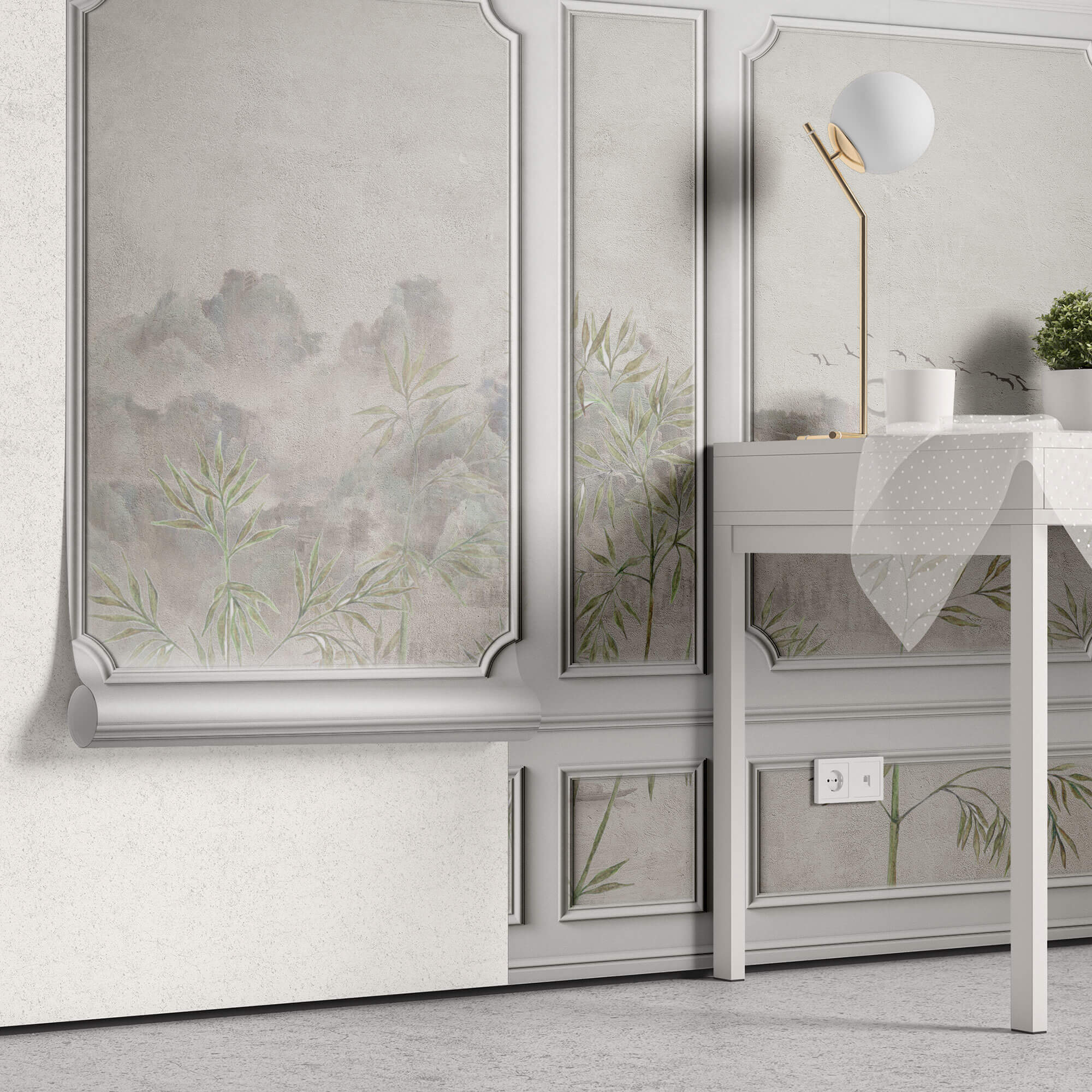 Tapet Zen Oriental cu rame decorative si vedetatie de bambus - BAMBOO BOISERIE