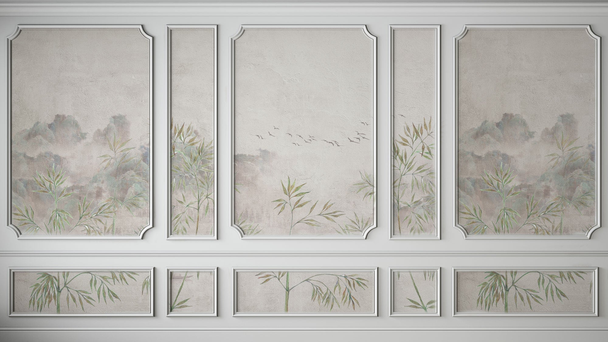 Tapet Zen Oriental cu rame decorative si vedetatie de bambus - BAMBOO BOISERIE