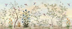 Tapet Zen Oriental cu gradina inflorita si pasari in zbor - SPRING MELODY
