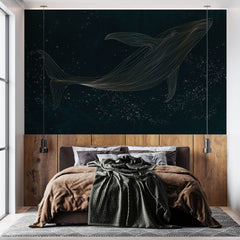 Tapet Zen Oriental cu balena asiatica intr-o ilustratie abstracta - ASIAN NIGHT WHALE