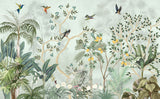 Tapet Zen Oriental cu gradina cu pomi fructiferi si pasari - LEMON CHINOISERIE JUNGLE