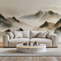 Tapet Zen Oriental cu munti pictati cu textura 1 - WATERCOLOR ZEN MOUNTAINS I