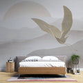 Tapet Zen Oriental cu egrete ilustrate in stil abstract pe un fundal in nuante de gri - HEAVEN CRANES