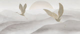 Tapet Zen Oriental cu egrete ilustrate in stil abstract pe un fundal in nuante de gri - HEAVEN CRANES