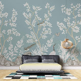 Tapet Zen Oriental cu gradina in stil chinoiserie cu pasari - MINT WHITE CHINOISERIE
