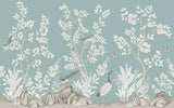 Tapet Zen Oriental cu gradina in stil chinoiserie cu pasari - MINT WHITE CHINOISERIE