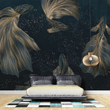 Tapet Zen Oriental cu pesti aurii asiatici ilustrati in stil abstract - ORIENTAL GOLD FISH