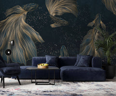 Tapet Zen Oriental cu pesti aurii asiatici ilustrati in stil abstract - ORIENTAL GOLD FISH