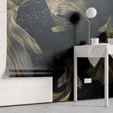 Tapet Zen Oriental cu pesti aurii asiatici ilustrati in stil abstract - ORIENTAL GOLD FISH
