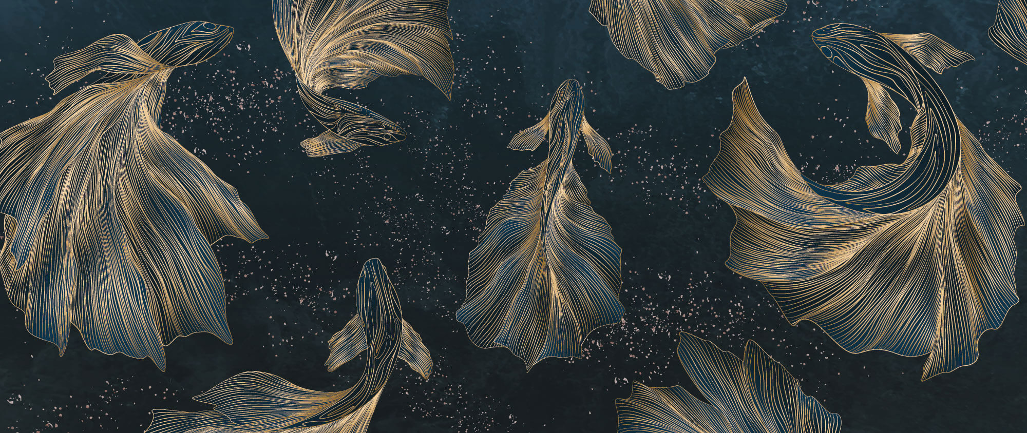 Tapet Zen Oriental cu pesti aurii asiatici ilustrati in stil abstract - ORIENTAL GOLD FISH