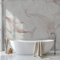 Tapet Zen Oriental cu balena asiatica ilustrata - GENTLE DANCING WHALES