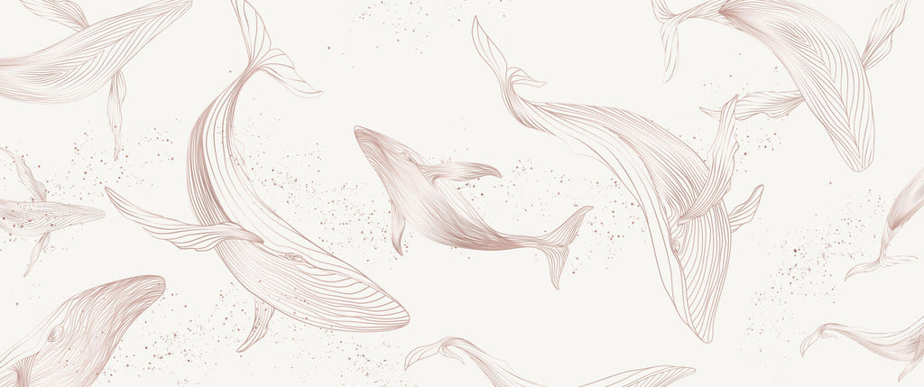 Tapet Zen Oriental cu balena asiatica ilustrata - GENTLE DANCING WHALES
