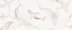 Tapet Zen Oriental cu balena asiatica ilustrata - GENTLE DANCING WHALES