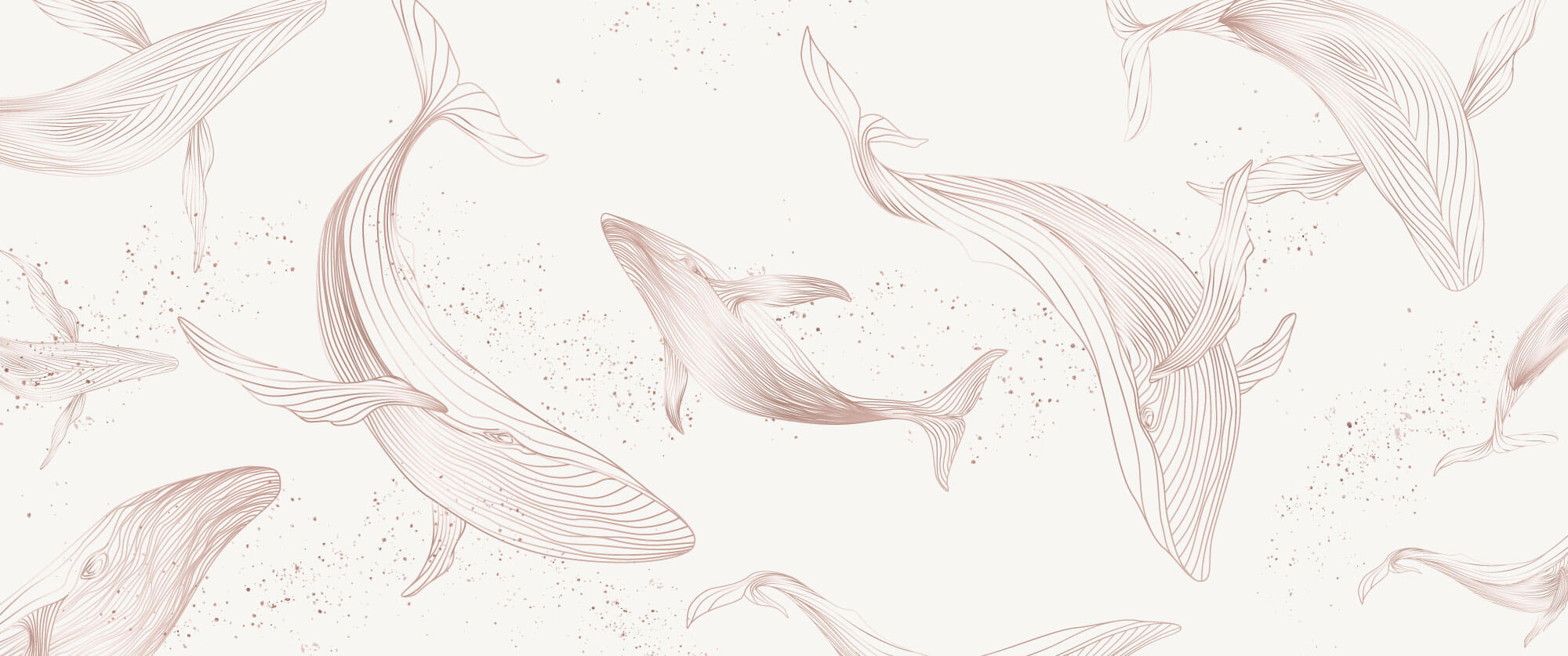 Tapet Zen Oriental cu balena asiatica ilustrata - GENTLE DANCING WHALES