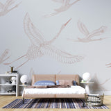 Tapet Zen Oriental cu egrete ilustrate - FLYING CRANES PATERN
