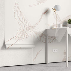 Tapet Zen Oriental cu egrete ilustrate - FLYING CRANES PATERN