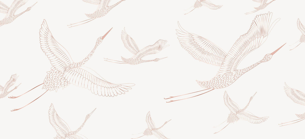 Tapet Zen Oriental cu egrete ilustrate - FLYING CRANES PATERN