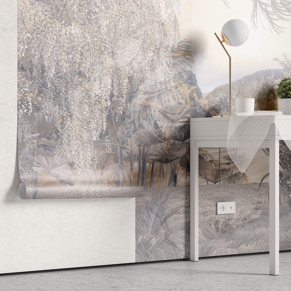 Tapet Zen Oriental cu padure in nuante abstracte - ETHEREAL DAWN