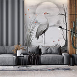 Tapet Zen Oriental cu cocor aflat pe lac - CRIMSON CROWN