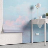Tapet Zen Oriental cu nori rozalii pe cer albastru - PASTEL DREAMSCAPE