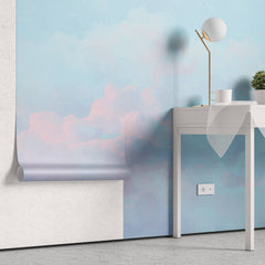 Tapet Zen Oriental cu nori rozalii pe cer albastru - PASTEL DREAMSCAPE