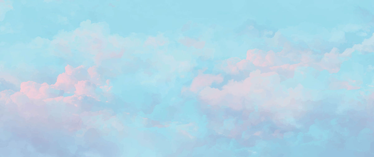Tapet Zen Oriental cu nori rozalii pe cer albastru - PASTEL DREAMSCAPE
