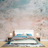 Tapet Zen Oriental cu bambusi abstracti pe un fundal rozaliu - PASTEL BAMBOO