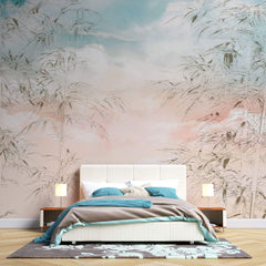 Tapet Zen Oriental cu bambusi abstracti pe un fundal rozaliu - PASTEL BAMBOO