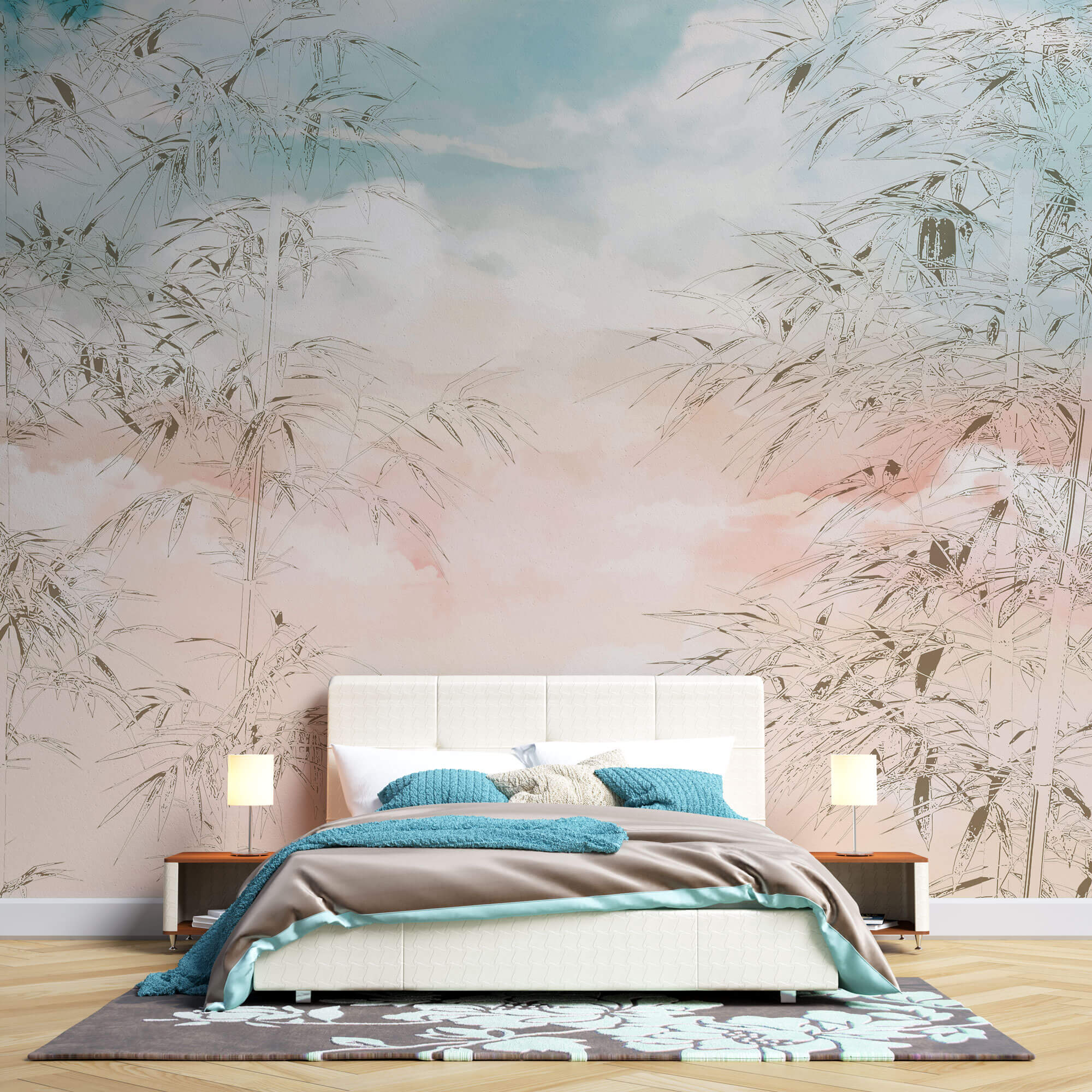 Tapet Zen Oriental cu bambusi abstracti pe un fundal rozaliu - PASTEL BAMBOO