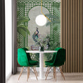 Tapet Zen Oriental cu spalier verde oriental vegetatie si pauni - THE ROYAL TRELLIS