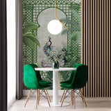 Tapet Zen Oriental cu spalier verde oriental vegetatie si pauni - THE ROYAL TRELLIS