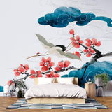 Tapet Japandi cu nori egrete si ciresi infloriti ilustrate in stil japonez - SAKURA CLOUDS