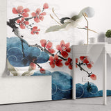 Tapet Japandi cu nori egrete si ciresi infloriti ilustrate in stil japonez - SAKURA CLOUDS